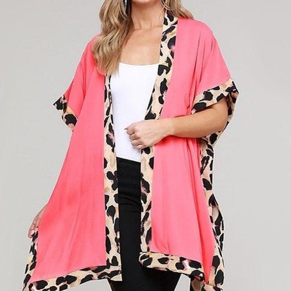 Leopard Trim Kimono - Picture 1 of 1